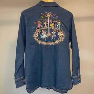 Vintage 90s Bob Mackie Embroidered Denim Floral Shirt Mayday M